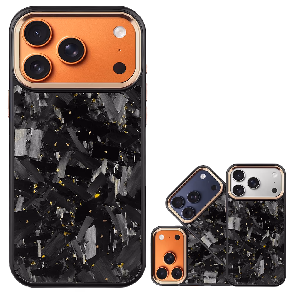 Forged-Carbon-Hülle mit Goldakzenten für die iPhone-17-Serie